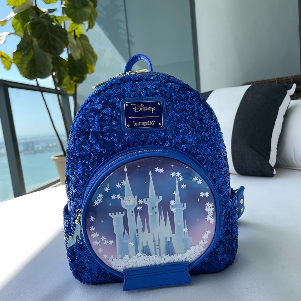 Cinderella castle snow globe Loungefly x Disney sequin backpack